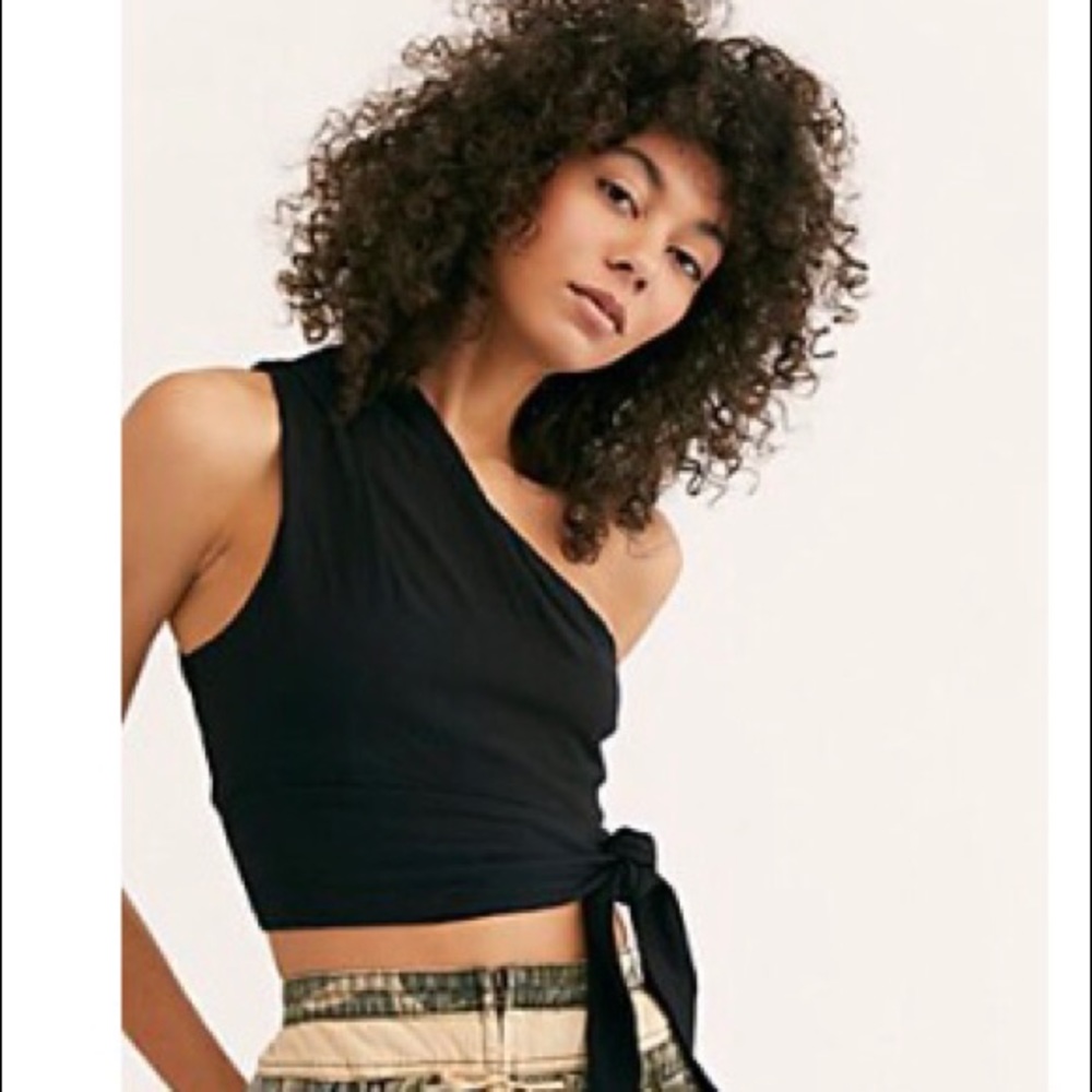 Free People Black One-Shoulder Tie Crop Top